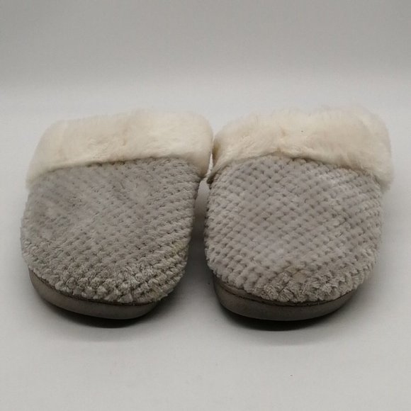 Temi‎ Womens Slide Slipper Gray Chenille Faux Fur Lining Trim Flat Heel M 7-8 - Picture 3 of 9